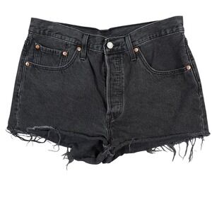 Levis 501 Cut Off Shorts Womes 31 Black Denim Ram Hem Streetwear Y2K Beach Biker